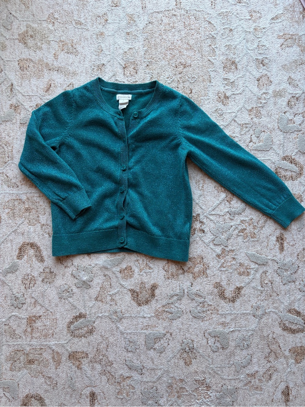 Monsoon Metallic Teal Button Up Cardigan